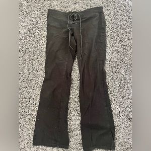 Y2K Low Rise Black Lace Up Crotch Pants
